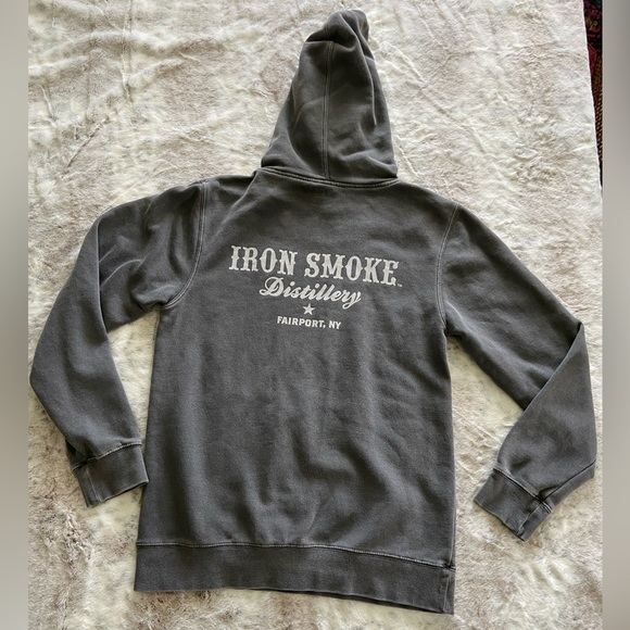 Men’s size small Heather gray, Iron Smoke Distillery, Fairport NY, Hoodie. Skull - Picture 3 of 9